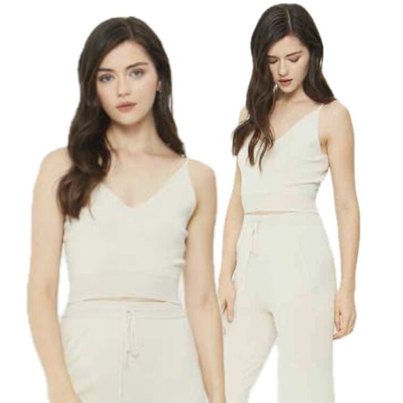 Comune Barnesville Sweater-Knit V-Neck Cropped Cami Tank Top (Clay/Cream/Beige) - Picture 1 of 16